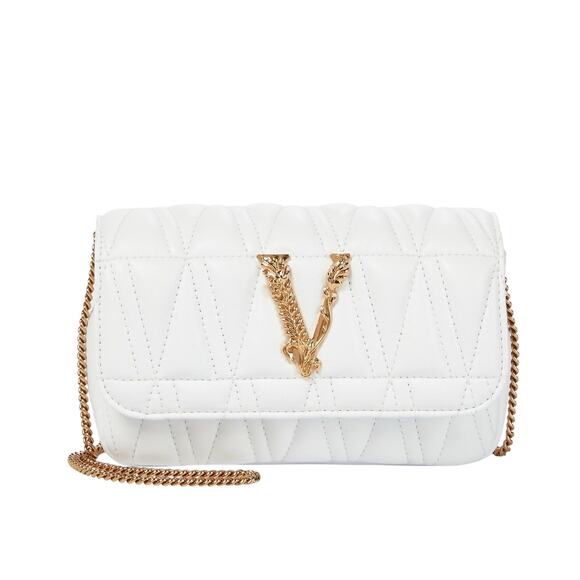 NWT Versace Virtus Mini White Quilted Leather Crossbody Bag with Gold Chain - Picture 1 of 15